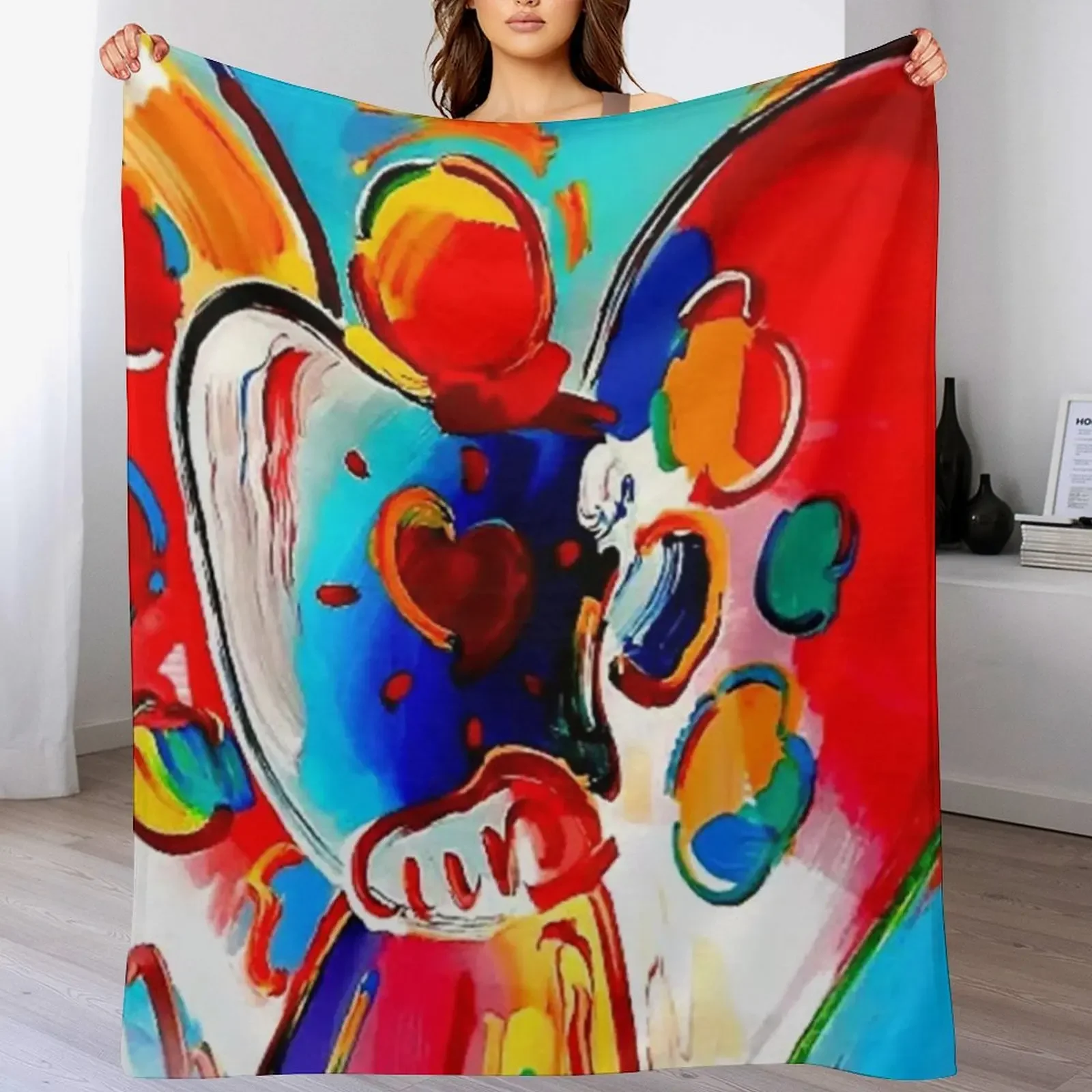 Peter Max Angel with Heart Throw Blanket Wrinkle Resistant Lightweight Blanket