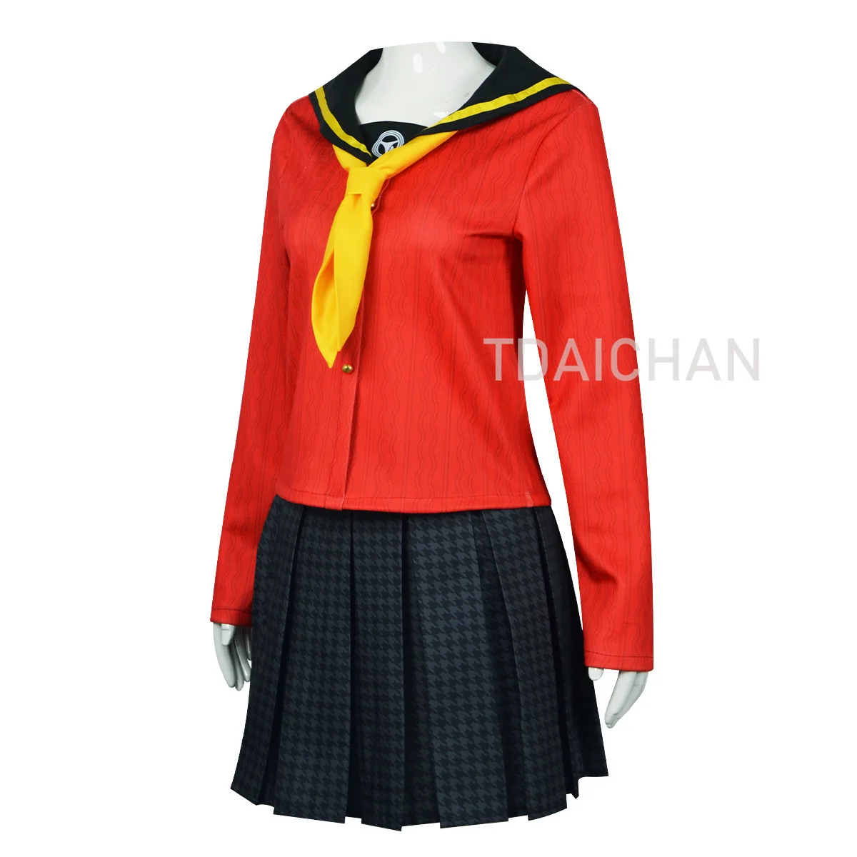 Persona 4 Golden Amagi Yukiko Cosplay Costume Red Sailor Uniform Plaid Skirt 80cm Black Wig Halloween School Outfit P4G - view 3