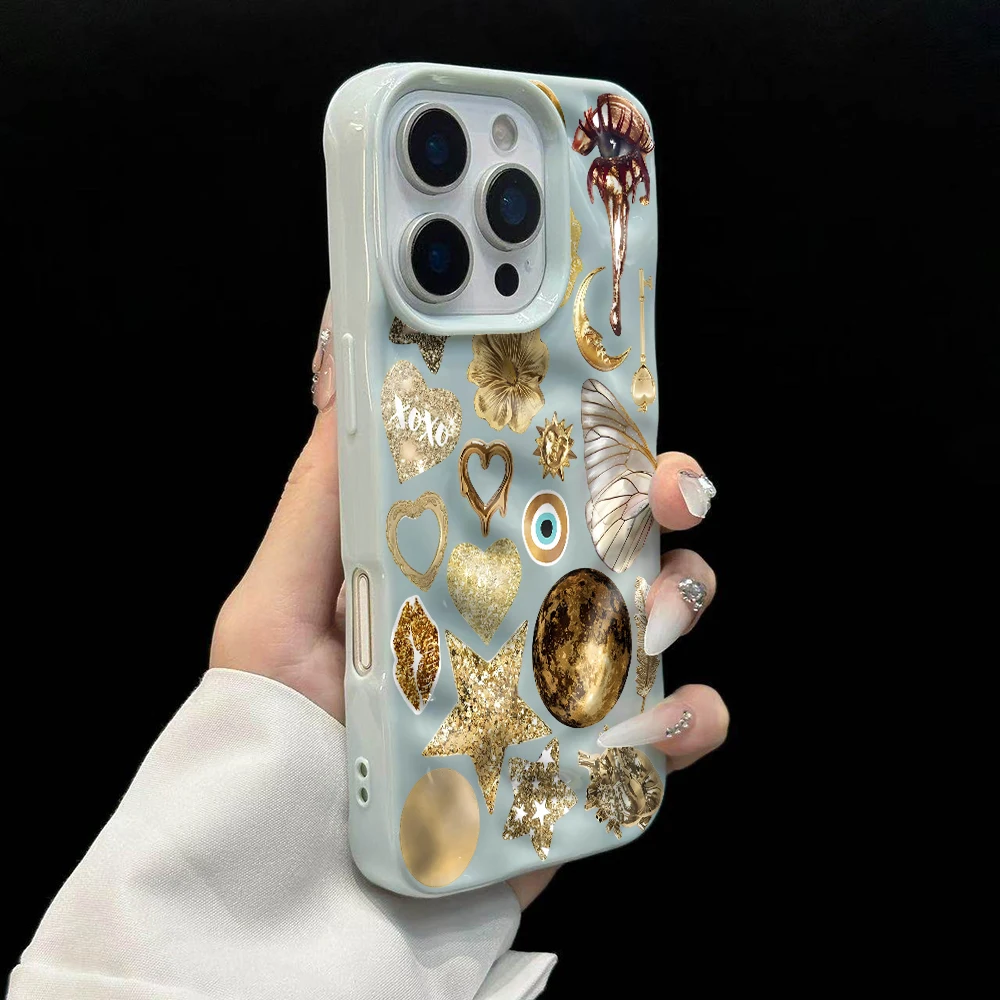 Luxuriöse Goldene Stern-Collage Handyhülle für iPhone 17 16 15 14 13 12 11 Pro Max 14 Plus 17 Air Falten-Wellen Weiche Silikonhülle – Detail 10