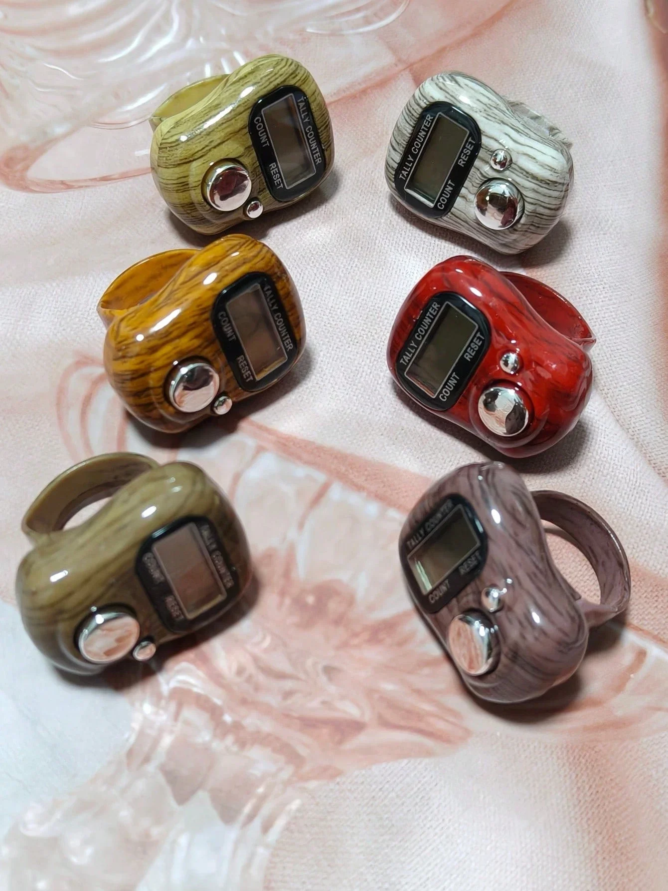 木目調仕上げの調節可能なリング型電子カウンター、ワンタッチカウント/リセット、祈り、学習、贈り物に最適な6色展開 1