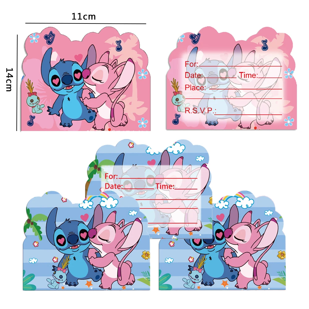 10PCS/Pack Disney Stitch Invitation Letter Children's Birthday Party Greeting Card Blessing Message Card Stitch Party Supplies