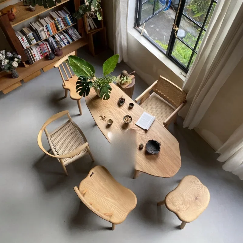 

Cream log wind irregular ash tea table 159cm light color special-shaped tea table modern wabi sabi table