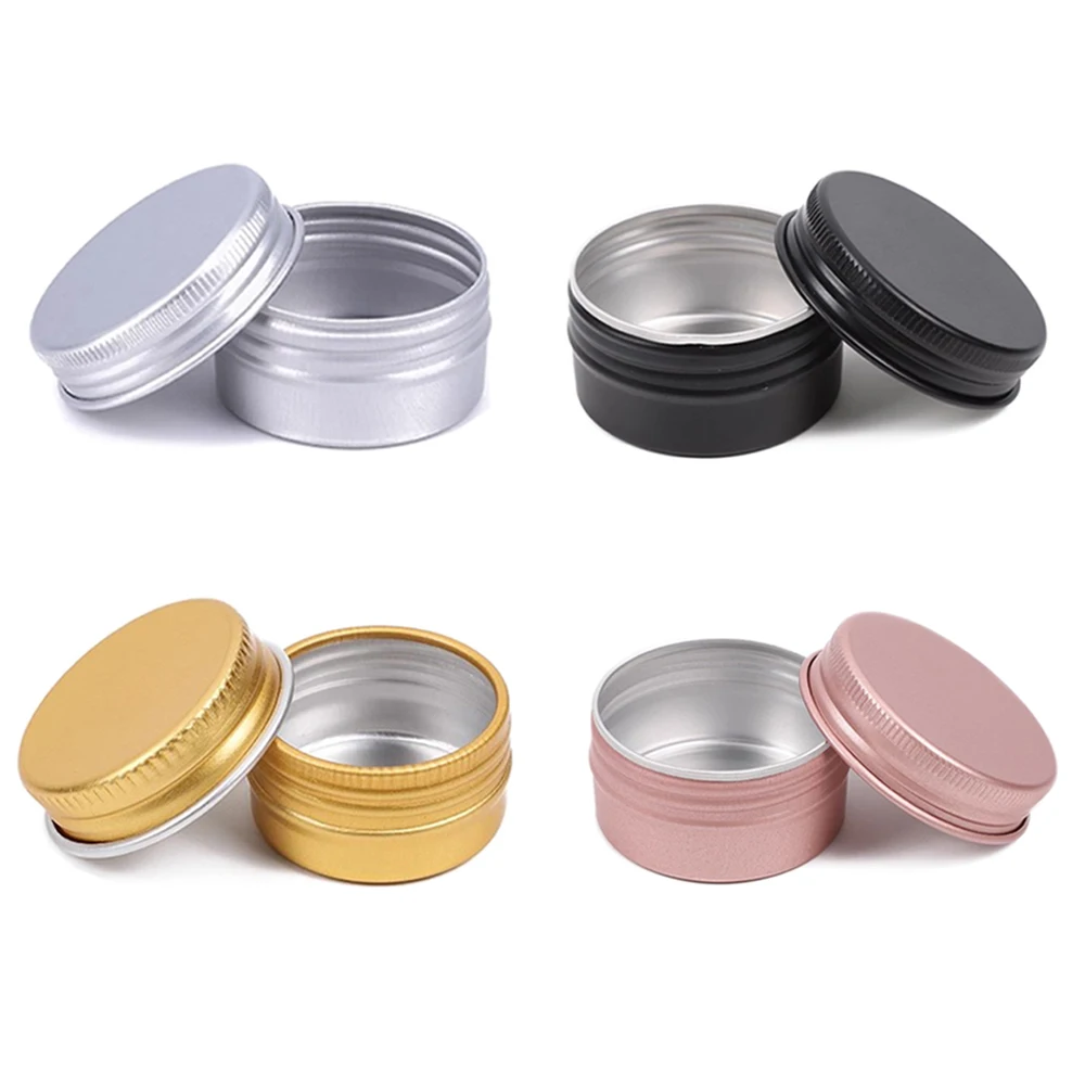 50/100/200pcs Aluminum Tin Jars 5g 10g 15g 20g 30g 50g 60g Empty Face Cream Jar Black Lip Balm Cosmetic Makeup Containers Metal