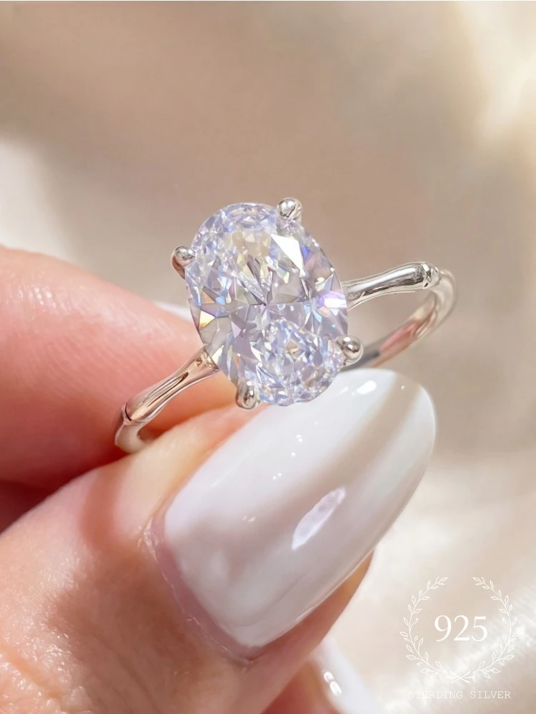 Zircon Classic Elliptical Bamboo pole Ring For Women 925 Sterling Silver Engagement Wedding Luxury High Quality Fine Jewelry
