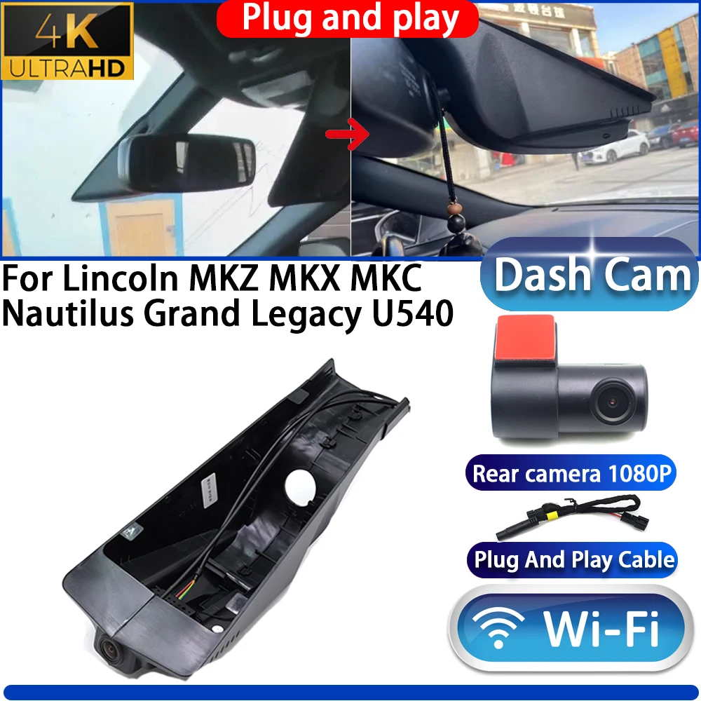 Cámara para Tablero de Instrumentos HighCity para Lincoln MKZ MKX MKC Nautilus Grand Legacy U540, DVR 4K UHD Wifi, Grabador de Video Plug and Play