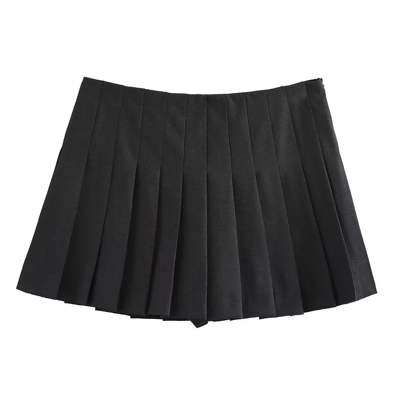 TRAF 2024 Pleated Skirt Shorts for Women Summer Boxer Shorts Women Holiday Mid Waist Skort for Women Basic Casual Women\'s Shorts