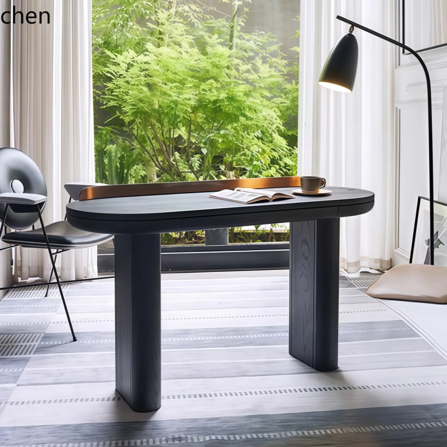 YFY Black Oak Desk Computer Writing Desk Simple Integrated Office Wall-Mounted