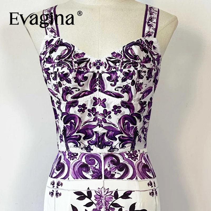 

Evagina 2025 Spring and summer V-neck Ceramic pattern Small floral print vacation daily Exercise Pure cotton Short sling