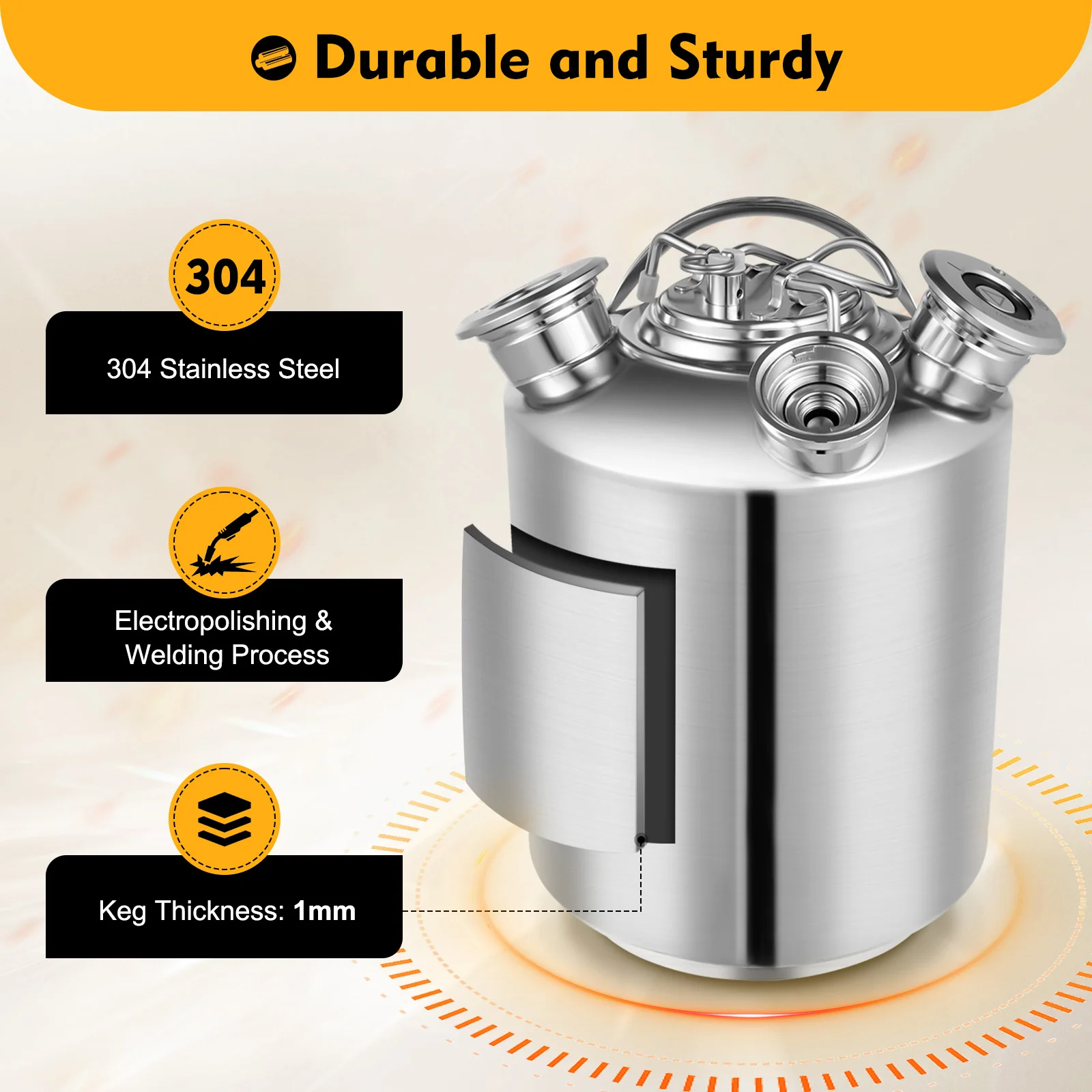 10L Stainless Steel Draft Beer Machine Cleaning Keg 3-Way Milking Machine Wash Barrel Portable Sealed Store Bucket w/ Keg Spears