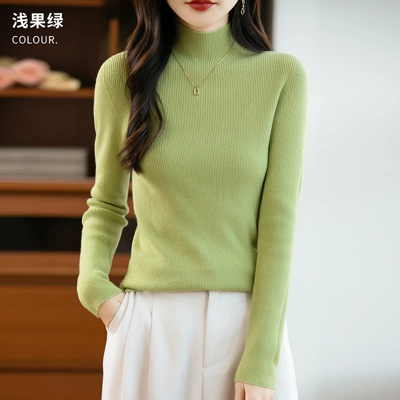 

Эластичный и теплый женский свитер из 100% мериносовой шерсти, пуловер с воротником-стойкой и длинными рукавами, трикотаж, базовая элегантная одежда, топы