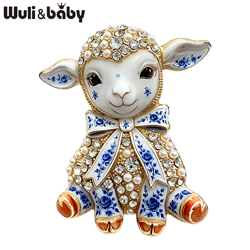 Wuli&baby Cute Toy-design Sheep Brooches For Women Unisex 3-color Rhinestone Year Of the Goat Animal New Year Party Brooch Pins