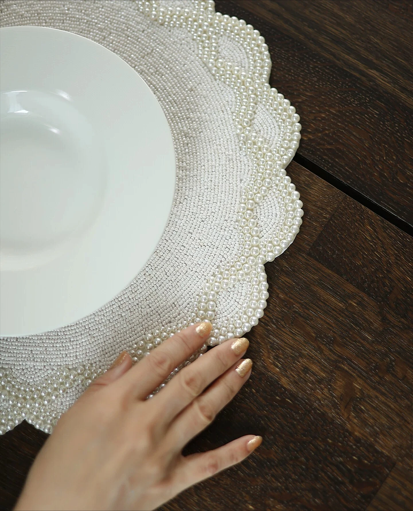 Light Luxury Handmade Pearl Round Placemat, Insulated Table Mat & Coaster Set, Elegant Dining Table Decor Ornament for Home