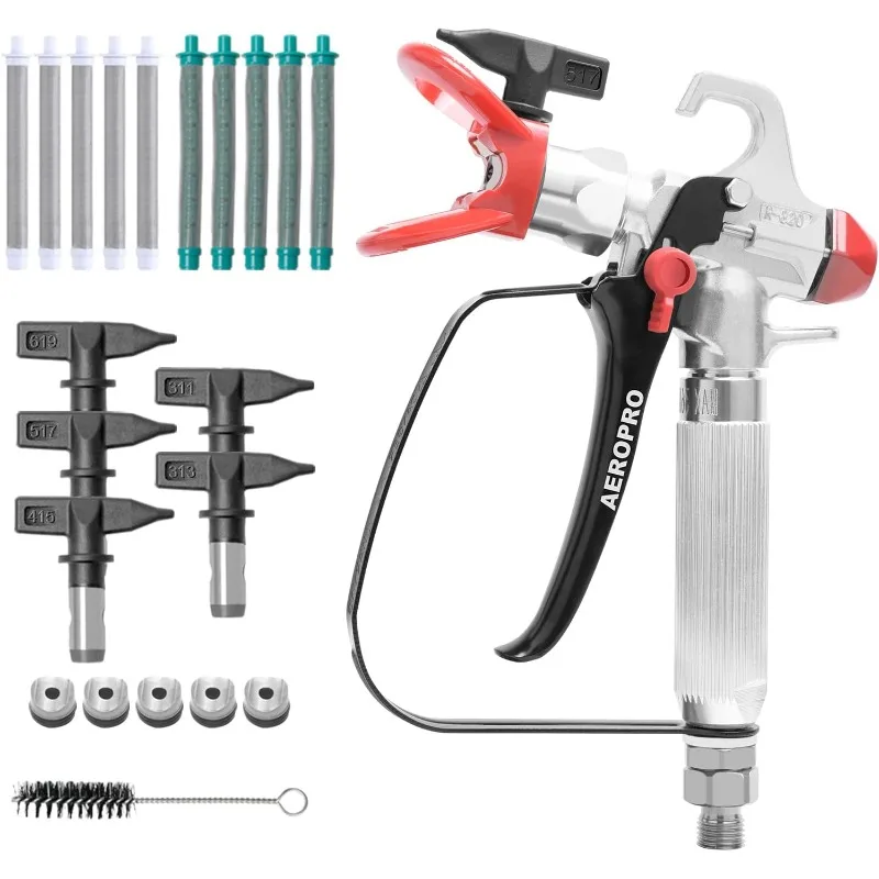 TOOLS Airless Paint Sprayer Gun with 5 Spray Tips & 10 Filters,3600PSI High Pressure Swivel Joint Airless Spray Gun kit for Home