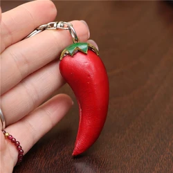 Creative Head Layer Cowhide Small Red Pepper Pendant Bag Charm Accessories Vegetables Car Keychain Cute Birthday Gift