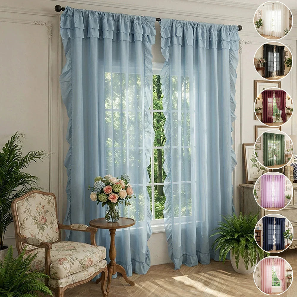 

1/2pcs Elegant Ruffled Sheer Window Shades Semi Blackout Curtains for Balcony/Living Room/Bay Window Rideaux Chambre 방꾸미기 ستائر