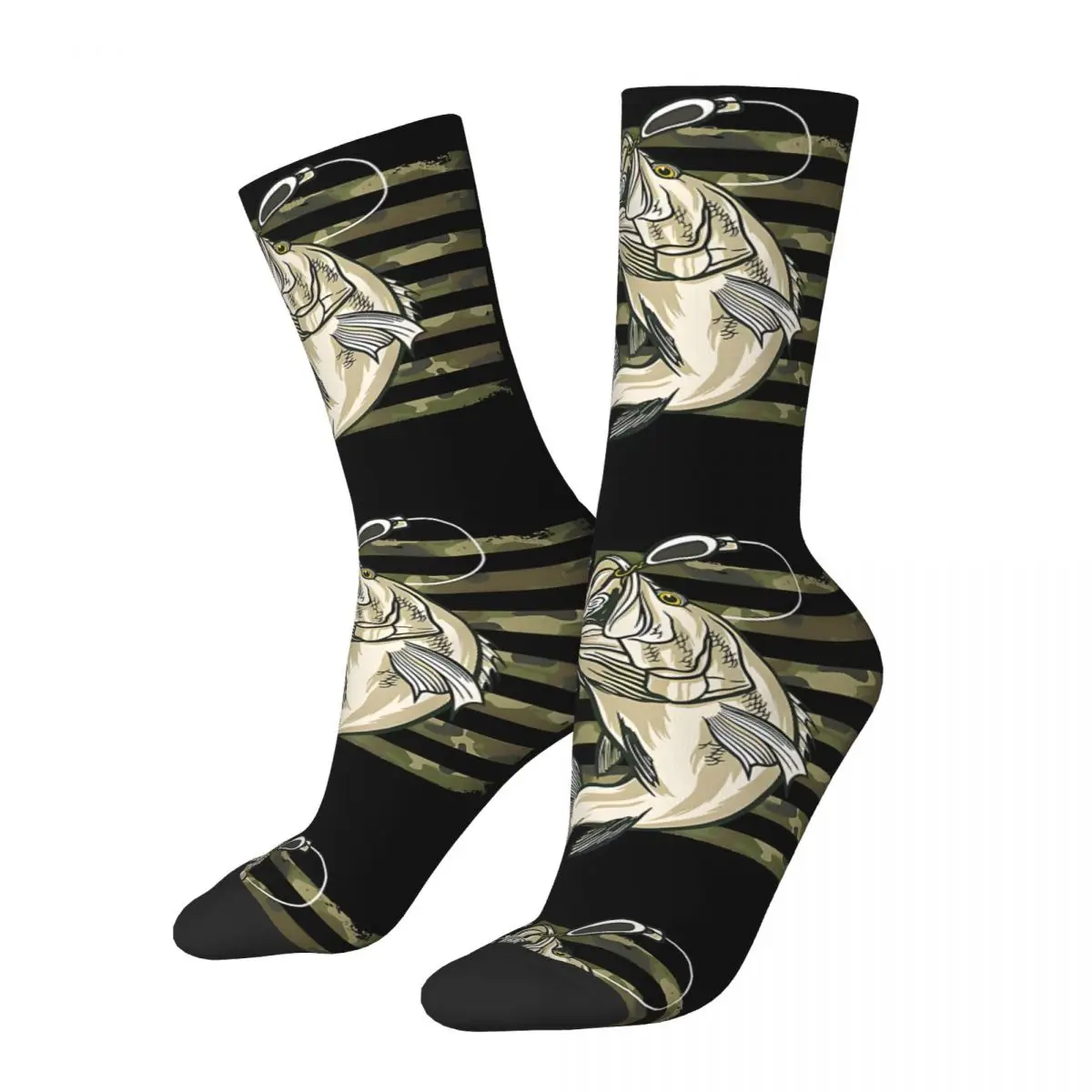 Fishing Camouflage Us American Flag Bass Fish Fis Camo Poster Men Women Socks Windproof Novelty Spring Summer Autumn Winter