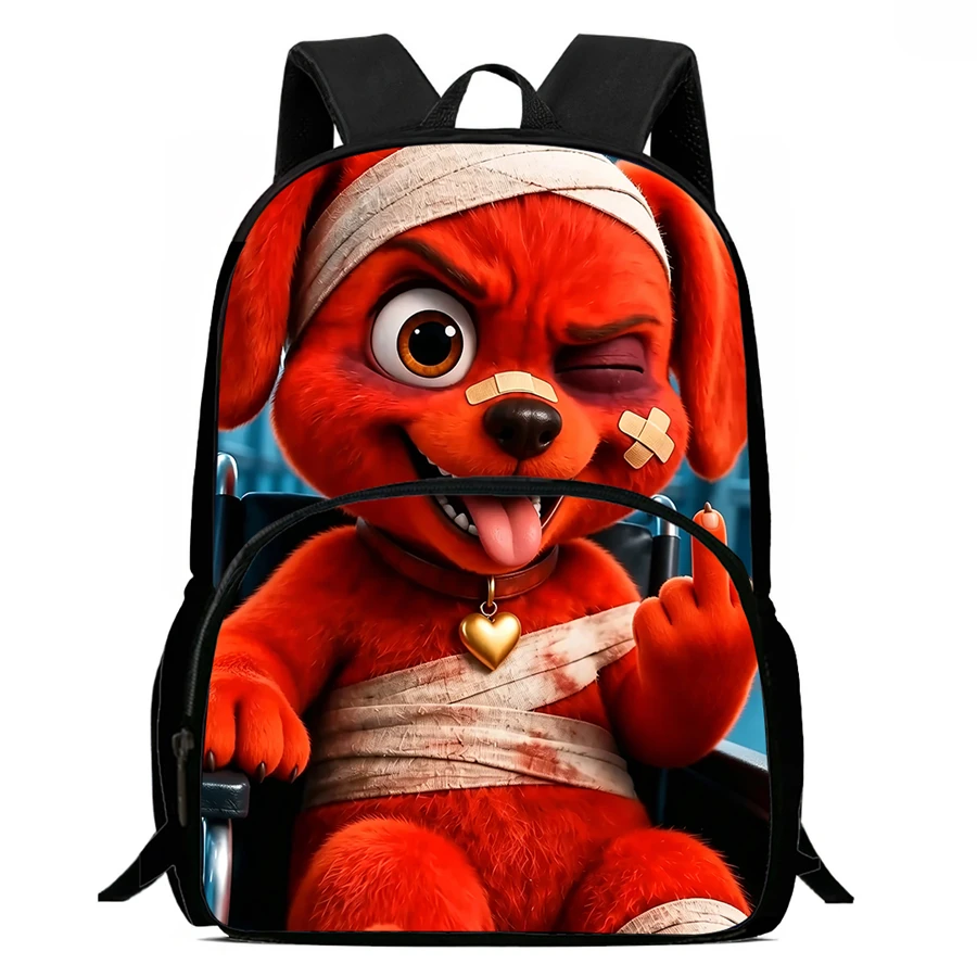 Middle Finger Puppy Cartoon Print Backpack,Equipped With Front Pocket And Adjustable Shoulder Straps,Unisex Ideal For Ages 5-10.