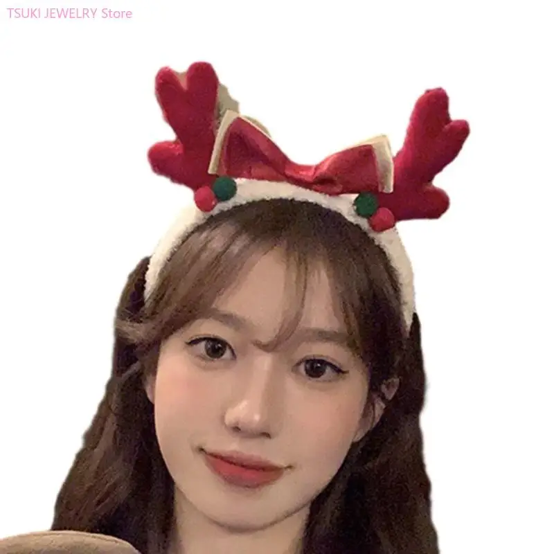 62KE Reindeer Antler Hair Hoop Photoshoots Hair Holder Christmas Cosplay Party Costume Headwear for Children Women