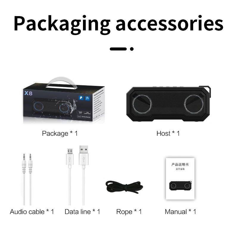 X8ลำโพงบลูทูธแบบพกพา TWS, ซับวูฟเฟอร์ IPX7กันน้ำเสียงสเตอริโอ LED ไมค์ในตัวสำหรับโทรศัพท์โทรออกแบตสำรองแบตเตอรี่