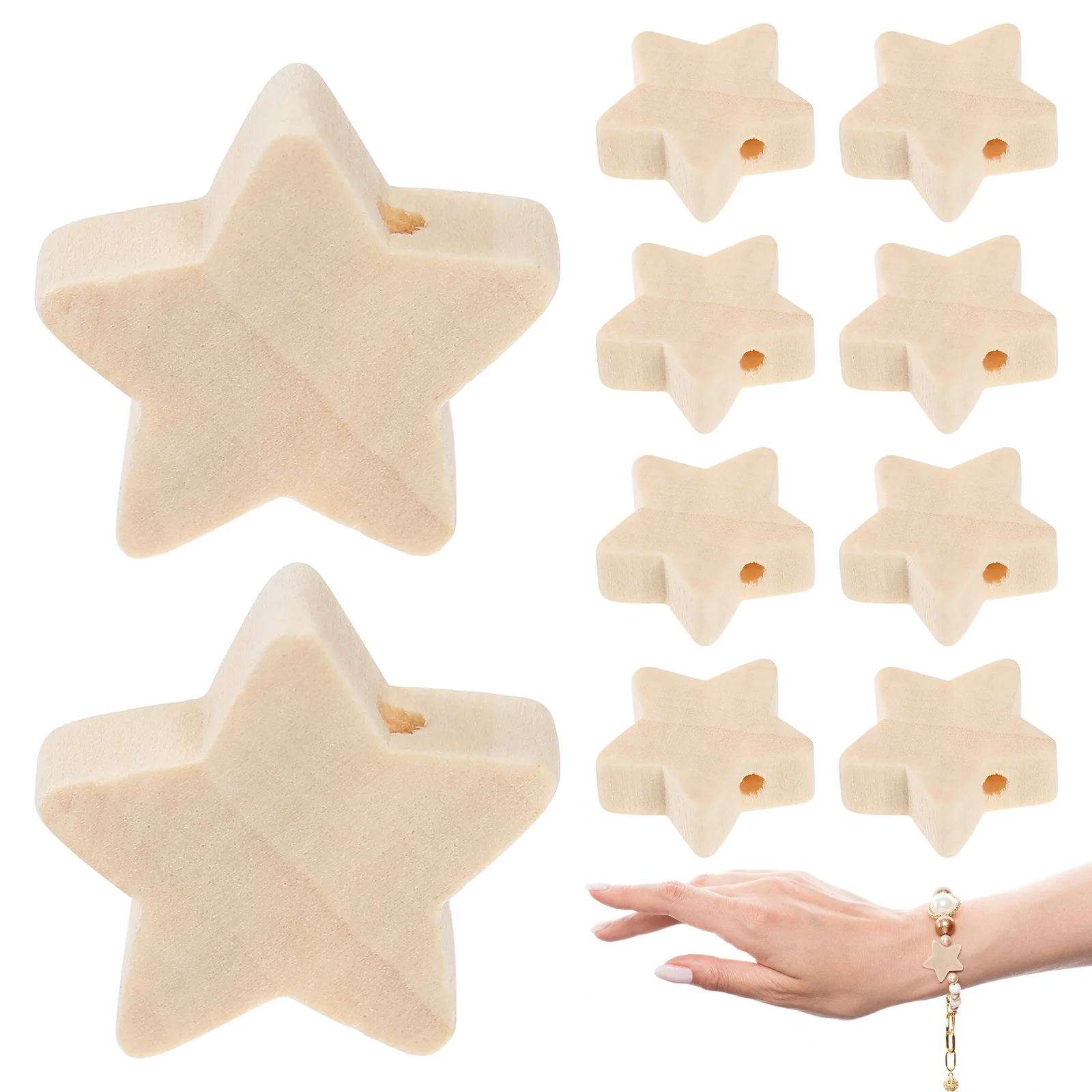 50pcs Star Shaped Wooden Beads Bulk Crafts Macrame Large Smooth Hole Necklace Making Charm Child Projects Jewelry