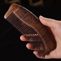 Wooden Hair Comb Anti-Static Detangling Double Side Carved Pattern Vintage Handmade Engraving for Thick Thin Curly Straight Hair