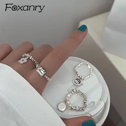 Foxanry Flower Love Heart Pendant Elasticity Rings For Women Girls New Fashion Creative Sweet Elegant Birthday Jewelry Gifts