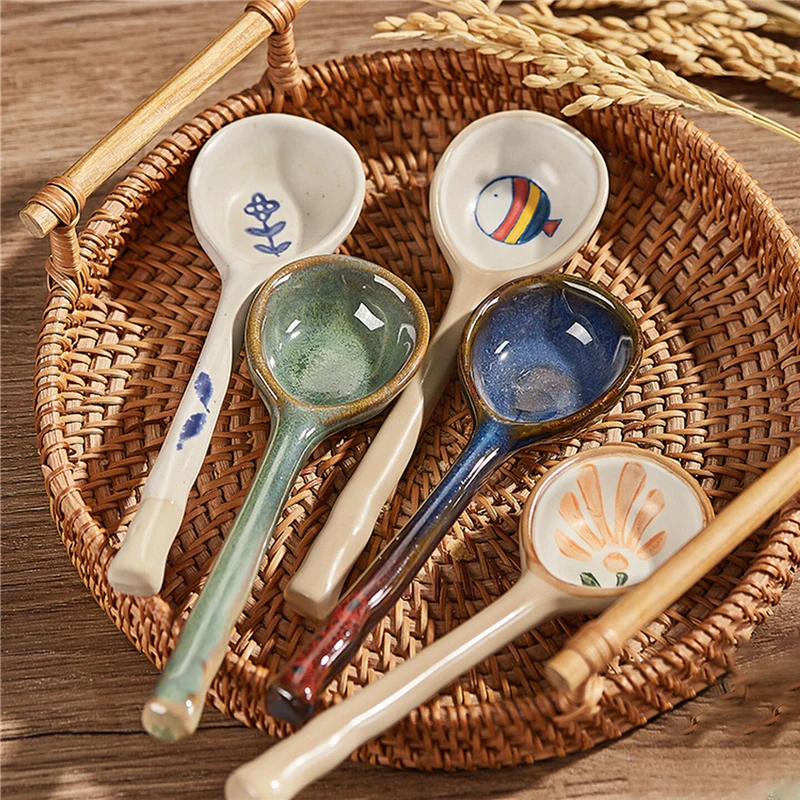 

Симпатичная ложка для кремового супа в японском стиле, маленькие наклейки для смешивания кофе, чая, красивая десертная ложка для каши, ресторанный стол, сервис