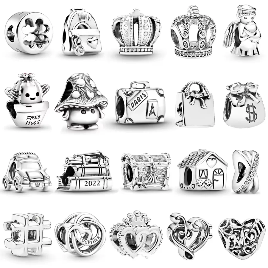 Hot Sale Little House Backpack Suitcase & Mushroom Charm Bead Fit Original 925 Sterling Silver Bracelet DIY Jewelry