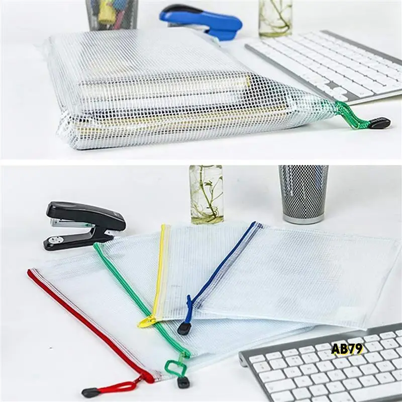 72Pcs 메쉬 지퍼 주머니 문서 가방, 플라스틱 우편 파일 폴더, 문자 크기/A4 크기, 사무용품