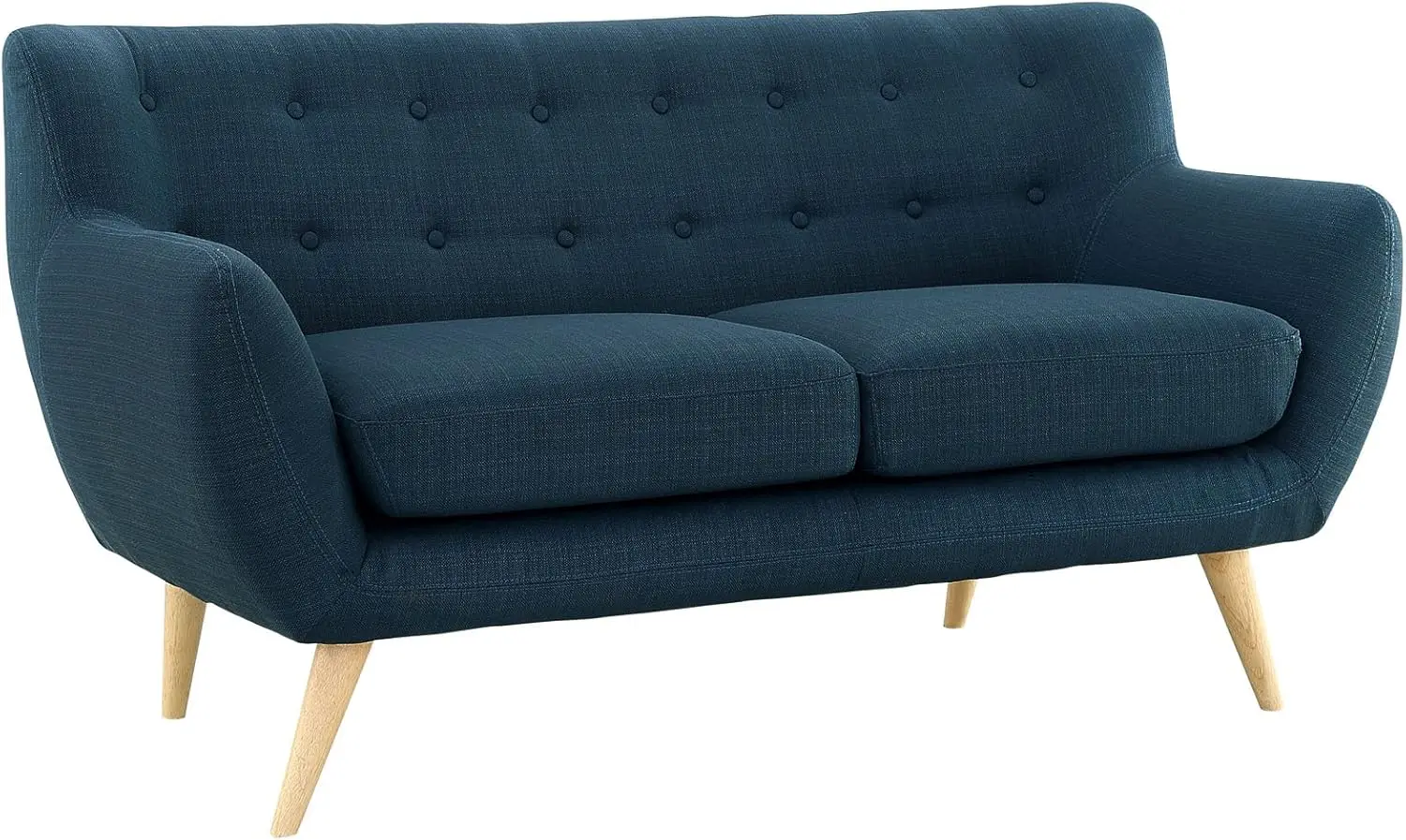 Remark Mid-Century Modern Upholstered Fabric Living Room Set, Loveseat and Sofa, Azure