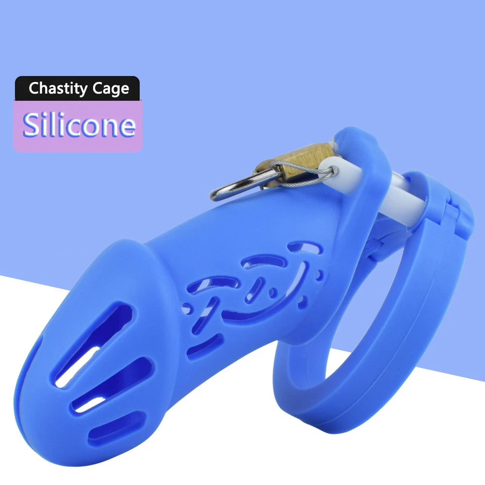 Pink Silicone Male Chastity Cage Device Belt Gimp Small/Large Lockable Ring Sex Toys with 5 Cock Ring Penis Sleeve for Men BDSM