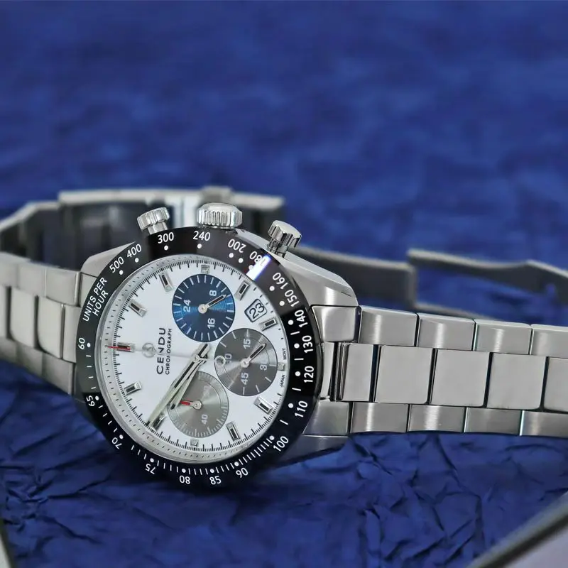 Cendu Chronogh Orologio da uomo Mecha Quarzo VK63 MOVT Vetro zaffiro Chiusura a mosca a sgancio rapido Personalizza il logo