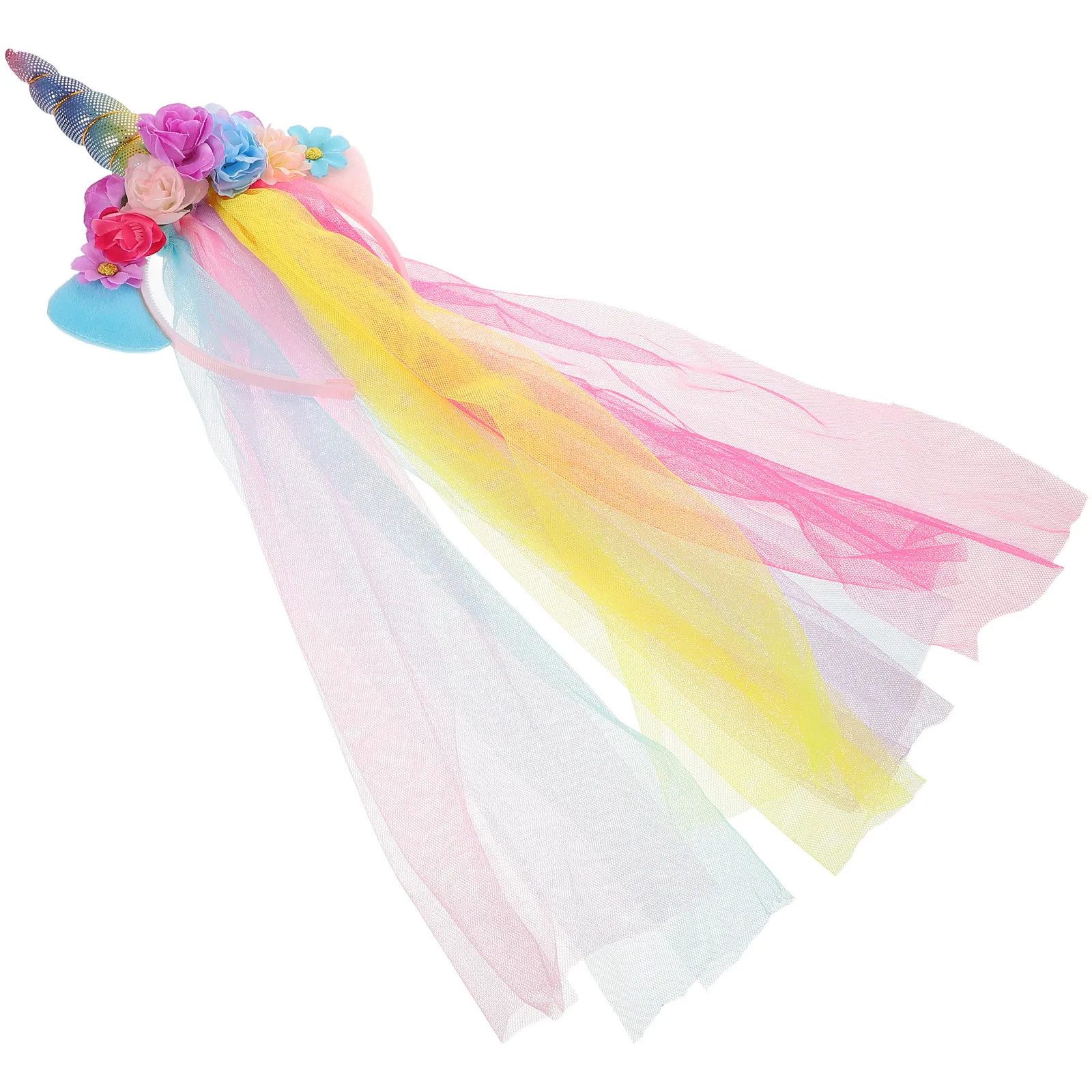 

1Pcs Unicorn Headband with Tulle Rainbow Horn Glitter Ear Headdress for Girls Kids Birthday Party Costume Accessory Hair Band