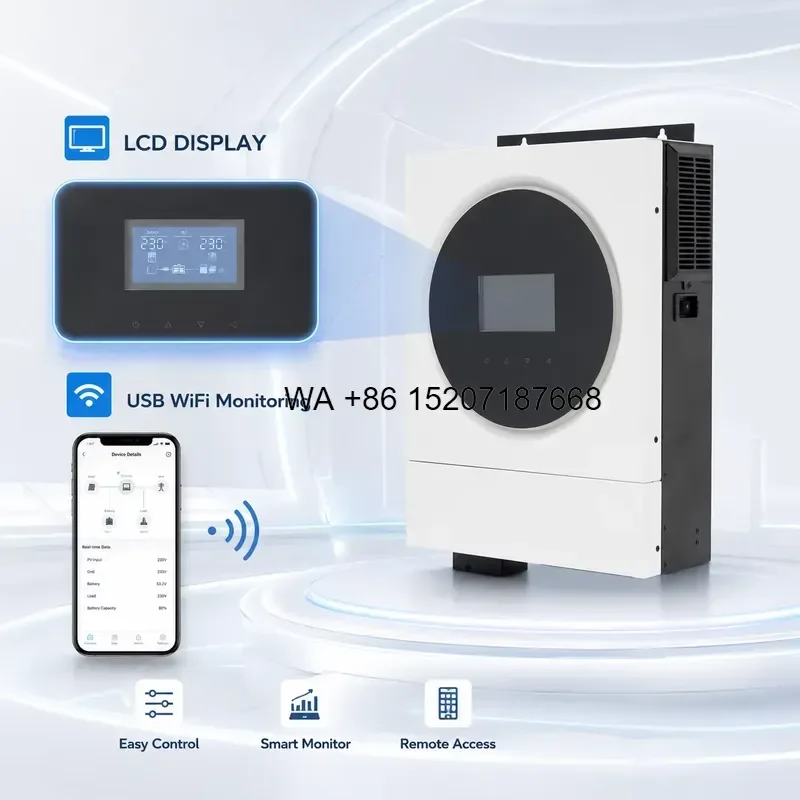 Wmwmnu 6kW On Grid Hybrid Solar Inverter Pure Sine Wave Single Phase 48V MPPT Built in Battery Dual Output Home Backup Power