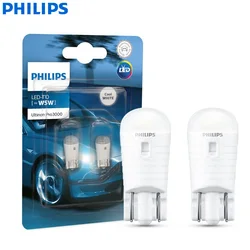 Philips LED T10 W5W Ultinon Pro3000 6000K białe lampy sygnalizacyjne skrętu samochodu wewnętrzna lampka numer rejestracyjny drzwi żarówki 11961U30CWB2, 2 sztuk