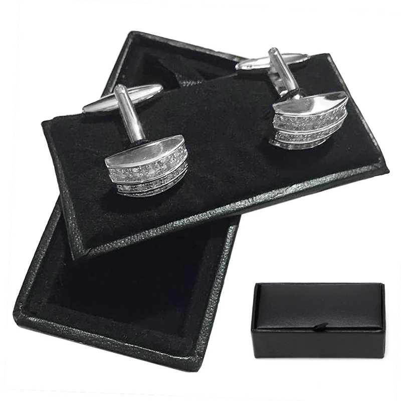 ZB91 Caja almacenamiento anillo y gemelos viaje cuero negro para hombre, caja almacenamiento anillo para