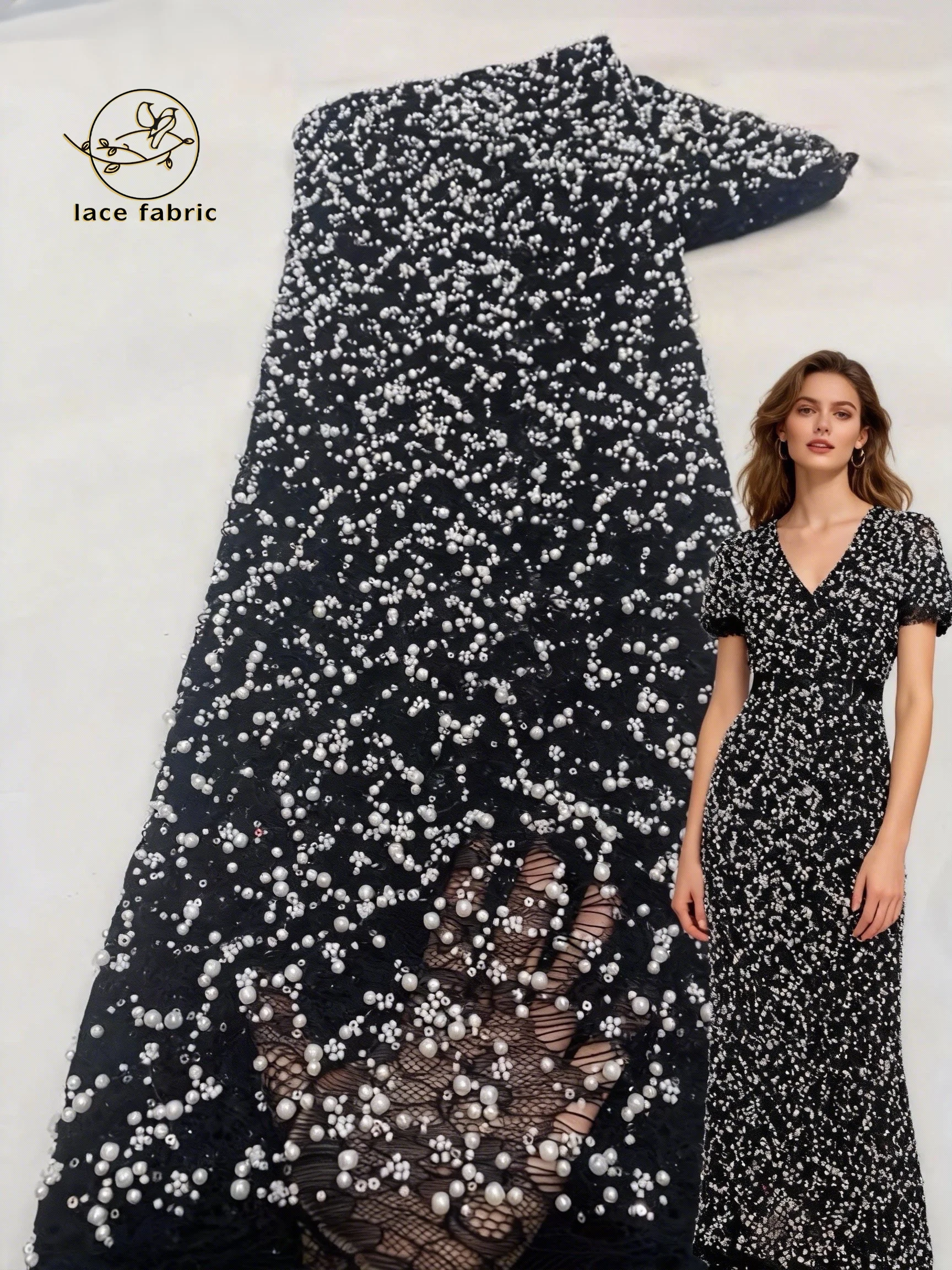 أسود الخرز الأفريقي العريس تول أقمشة الدانتيل 2026 جودة عالية الترتر التطريز الفرنسية تول الأربطة لخياطة الحفلات النيجيرية #1