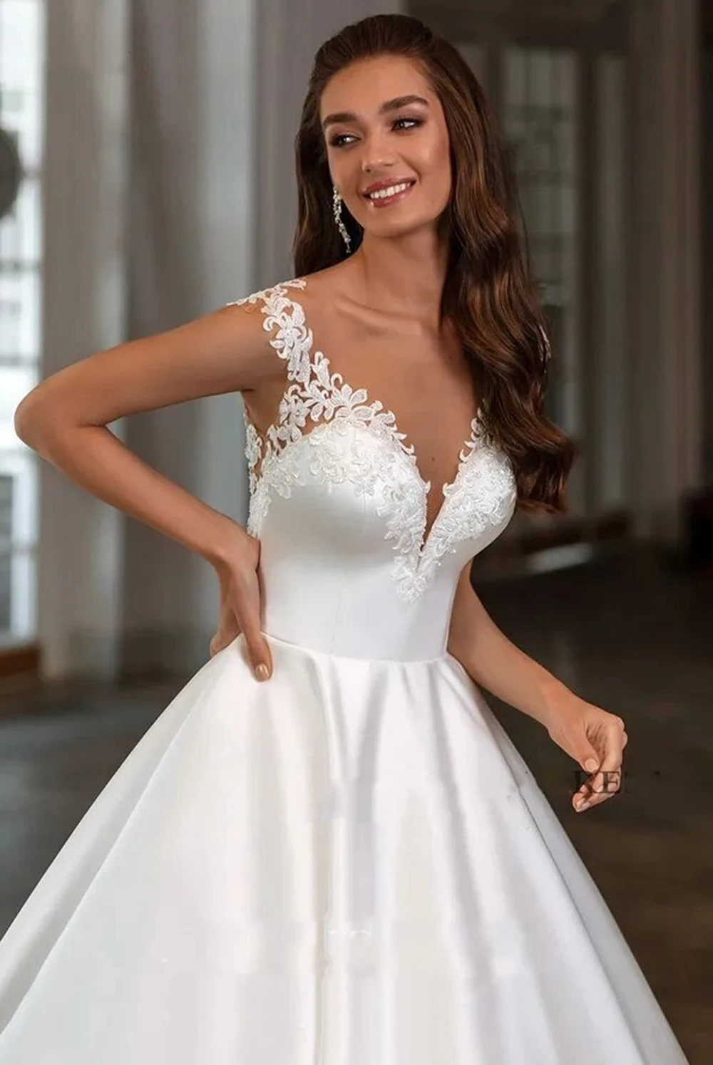 SoDigne-vestidos de novia bohemios de satén con apliques de encaje, vestidos de novia elegantes con cuello en V, vestidos de fiesta de princesa para boda, 2023