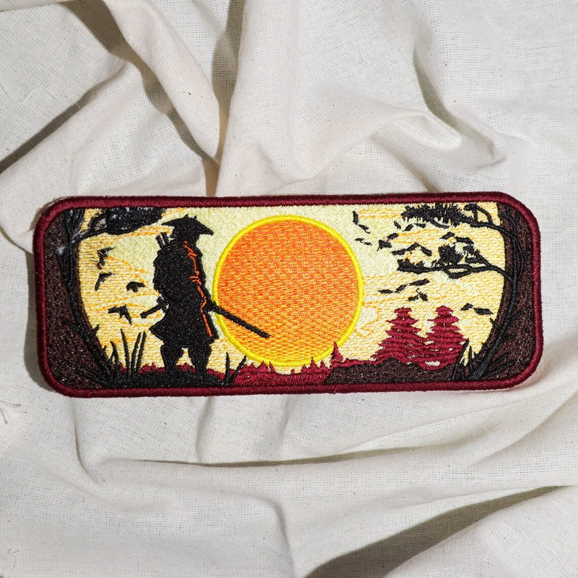 Cool Japanese Samurai Sunset Embroidered Patches for Clothes Iron on Jackets Hoodies Sewing DIY Crafts and Costumes