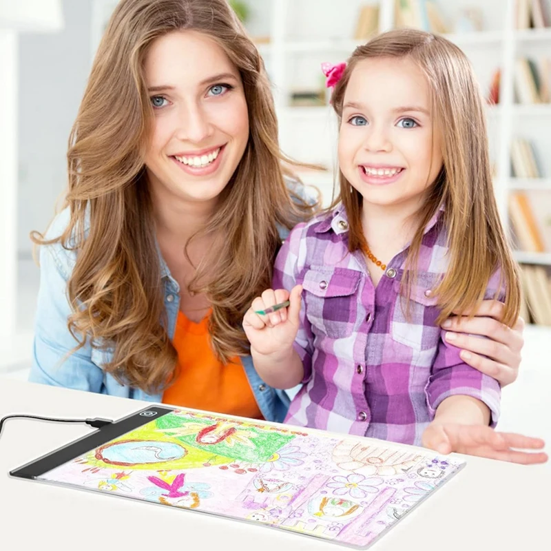A4 LED Light Board, 3 Level Dimmable Brightness USB Power Crafts Light Table For Tracing, Light Drawing Sketch Pad