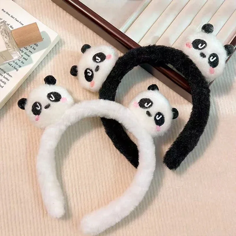 Diademas bonitas de Panda para mujer, diadema antideslizante especial para lavado de cara, diadema de borde ancho de felpa de dibujos animados, accesorios para el cabello para niñas