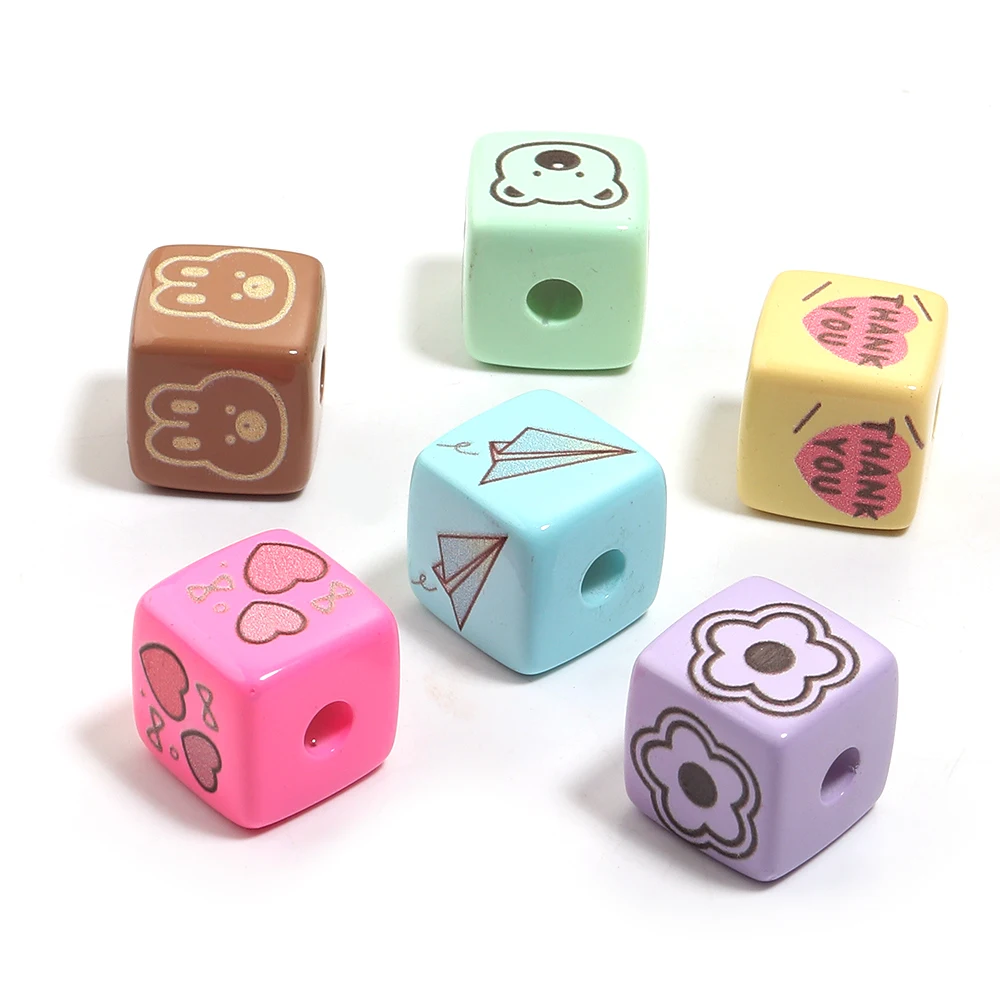 10 teile/los Cartoon Acryl Quadrat Lose Spacer Perlen Bunte Cube Acryl Perlen Großes Loch Perle Für DIY Schmuck Machen Armband