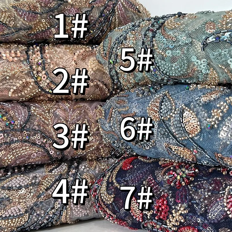 Tessuto ricamato a rete con paillettes e perline Abito da sposa pizzo moda couture