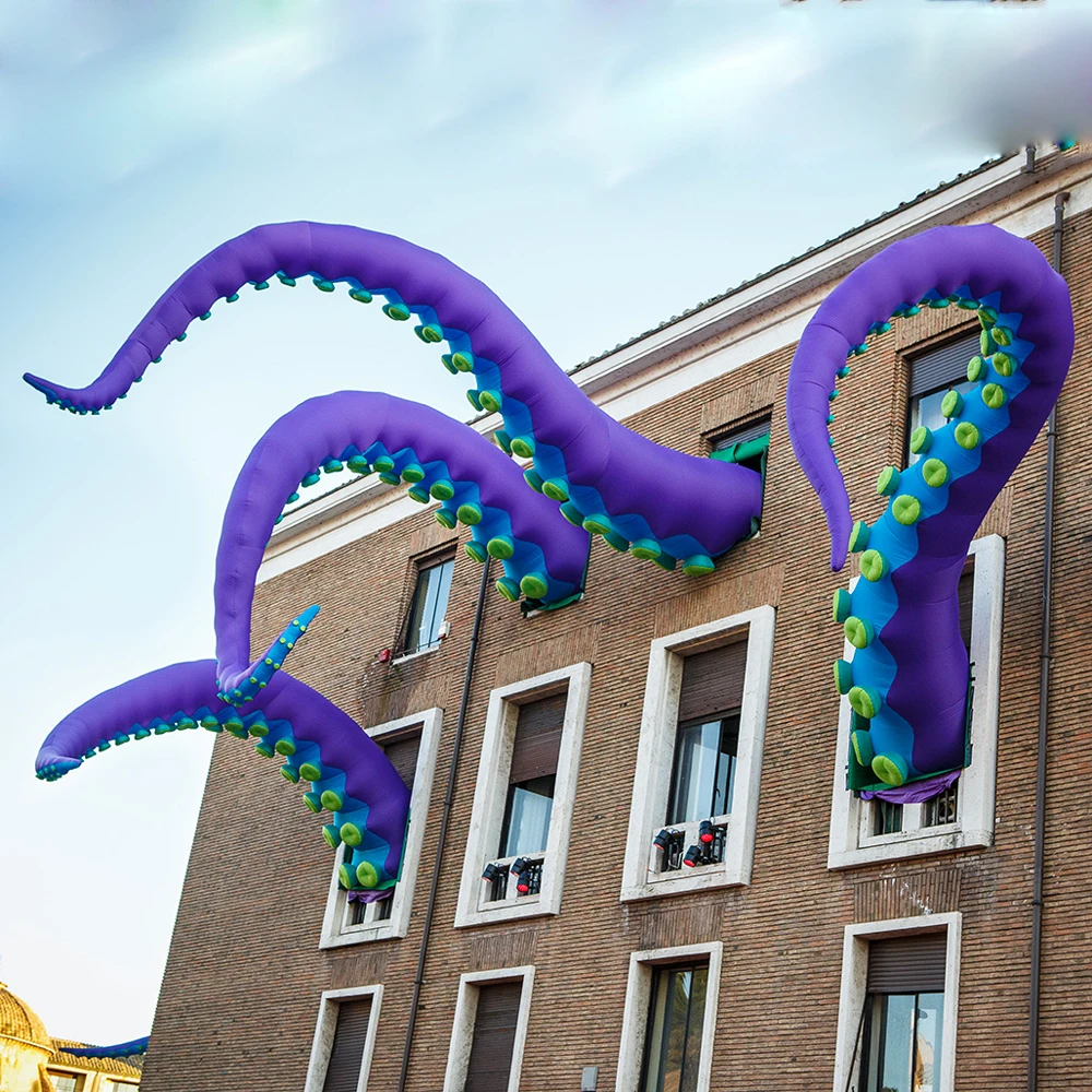 Giant Purple Inflatable Octopus Tentacle With Blower For Halloween Outdoor Events Commercial Performance Stage Roof Party Decor