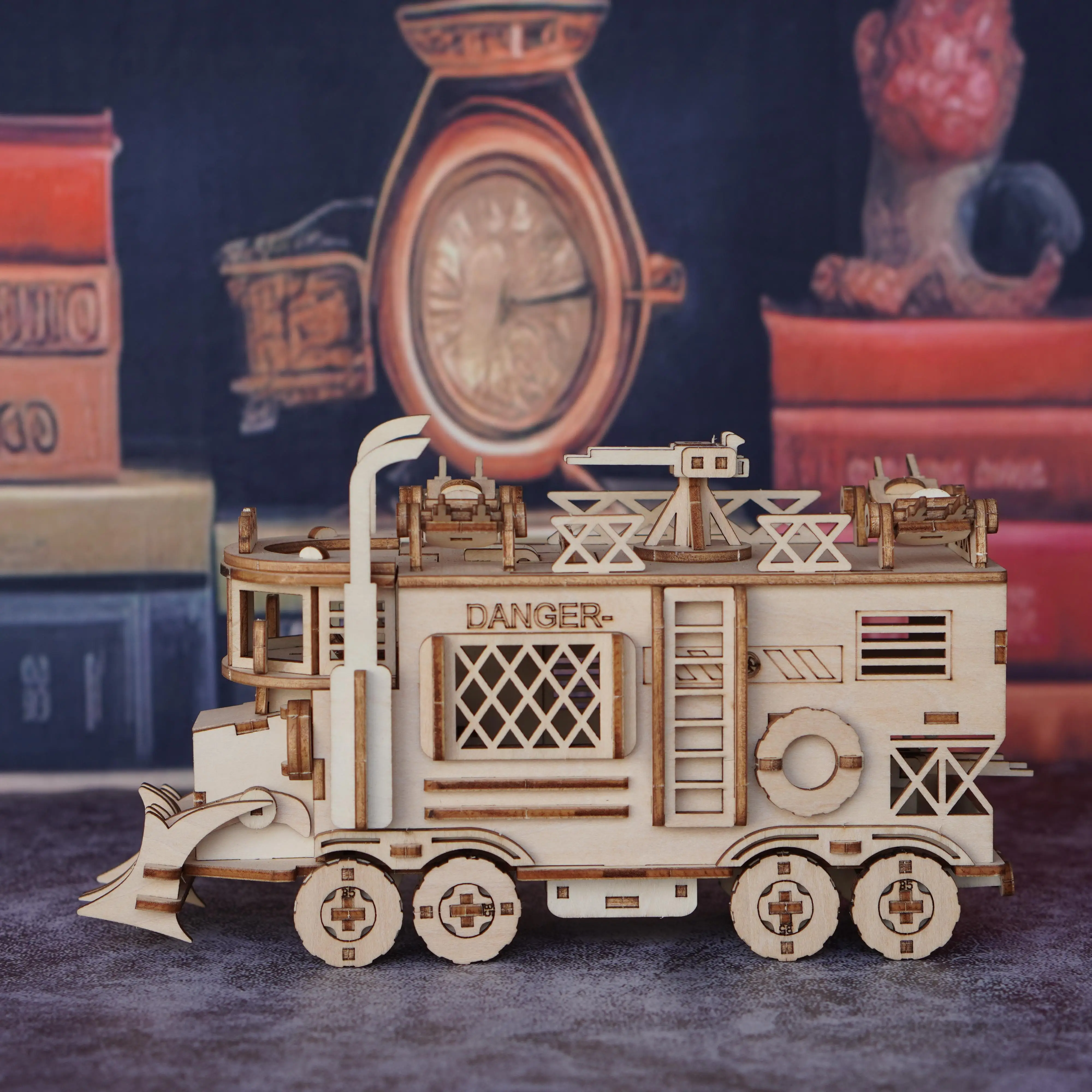 Modelo de camión de batalla de rompecabezas de madera 3D, modelo de ensamblaje DIY de tanque Mecha Doomsday, modelo de rompecabezas 3D de vehículo blindado