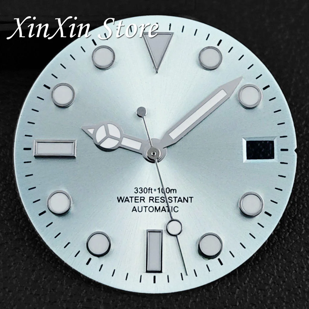 Sky Blue Yacht Dial 28.5mm Sunburst Watch Dial With Hands Luminous Watch Faces For NH35 NH36 Movement Single Calendar Dial Part
