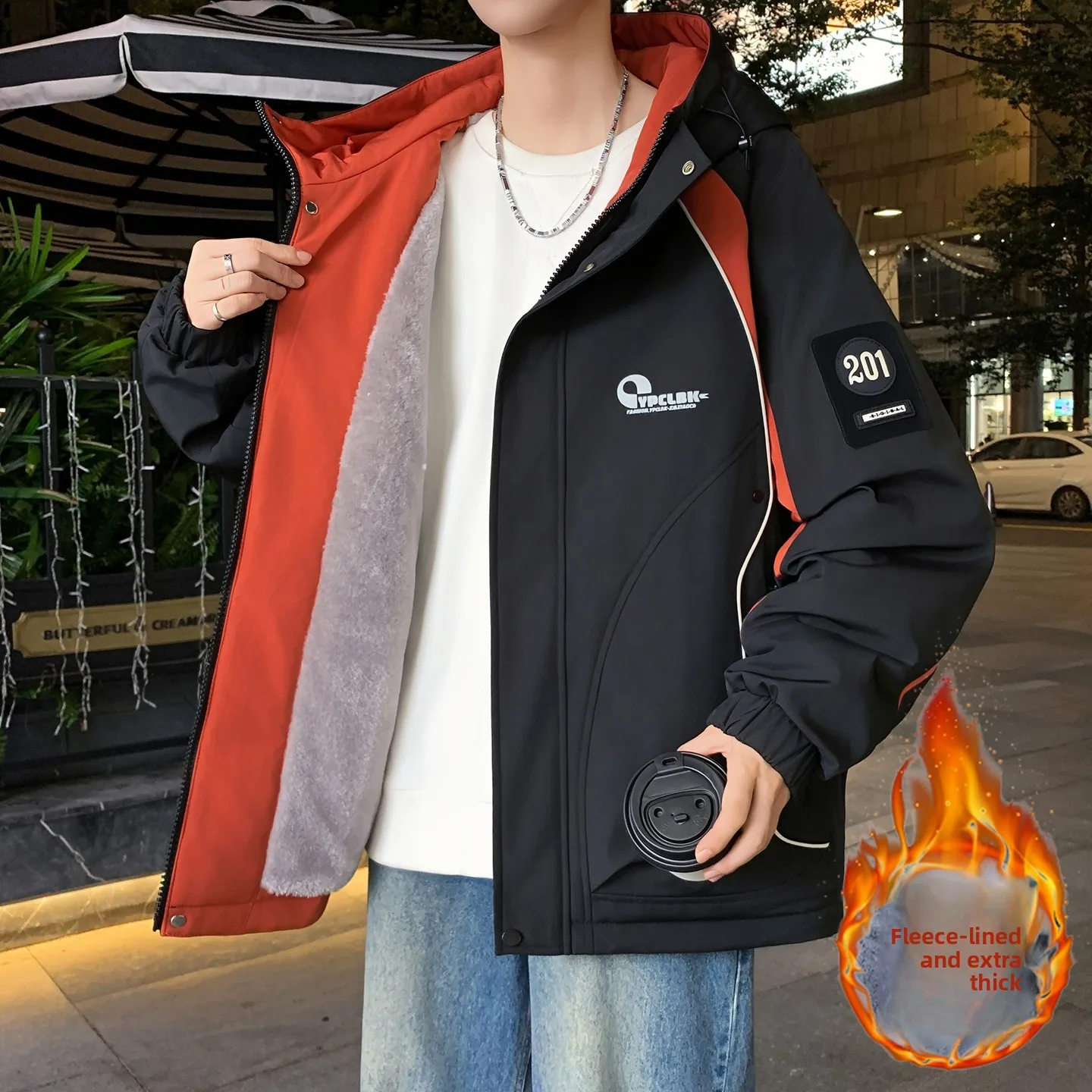 

Подростковая мужская утепленная куртка с капюшоном, свободного кроя, с цветными вставками, на флисовой подкладке, повседневная, на молнии, для зимы