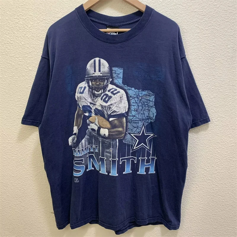 Vintage 90s emmitt smith dallas cowboys camiseta grande cinza futebol nfl jogador t camisa para homens camisetas
