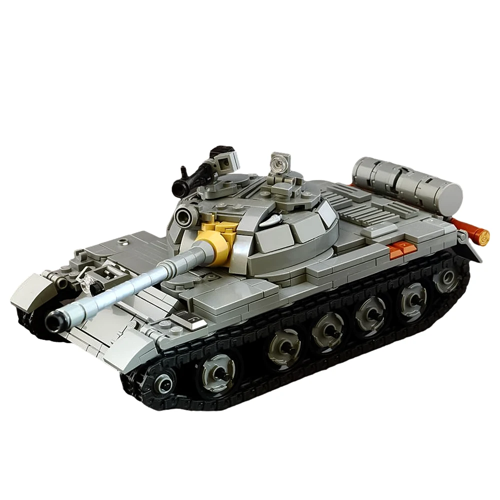 MOC T-55A Model Tank Medium blok bangunan militer tempur tentara Turret Tank mainan bata rakitan kreatif hadiah anak-anak