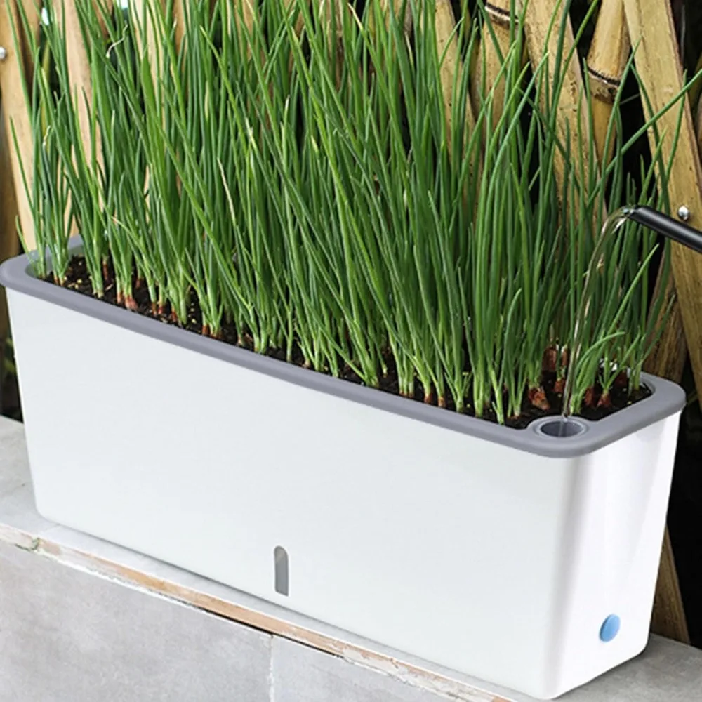

Watering Window Box Planter Rectangular Plastic Flower Pot for Indoor Outdoor Balcony Garden Porch Sill Long Horizontal Plant Co